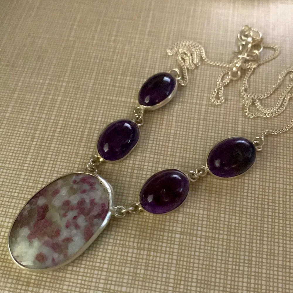 NEW Lapidolite purple quartz silver artisan handcrafted necklace - Picture 1 of 7